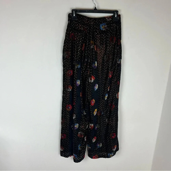 Anthropologie Eva Franco Pasquette Velvet Wide-Leg Pants Floral Print Size 4 - Picture 9 of 11